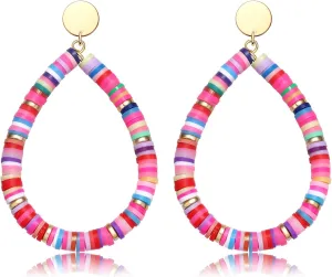 MOLOCH Surfer Heishi Earrings Rainbow Colorful African Vinyl Disc Beaded Drop Dangle Stud Earrings Fun Summer Tribal Jewelry