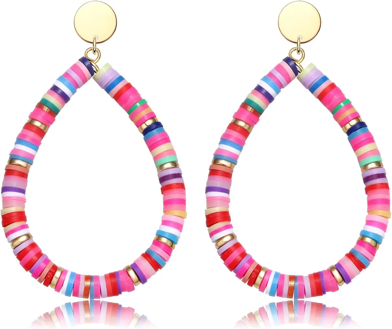 MOLOCH Surfer Heishi Earrings Rainbow Colorful African Vinyl Disc Beaded Drop Dangle Stud Earrings Fun Summer Tribal Jewelry