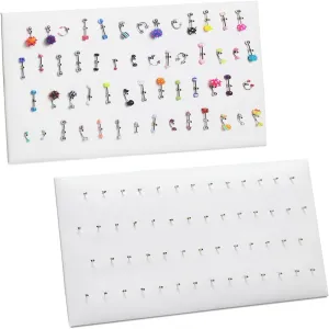 MOOCA 54 Clip Pendant/Body Jewelry Showcase Display Pad with Built in Easel for Belly Button Rings, Tongue Rings and Industrial Barbell Organizer, White Leatherette, 2 Pieces Set