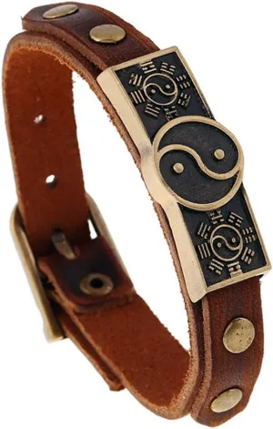 MORE FUN Vintage Style Metal Buckle Clasp Handmade Brown Leather Bracelet