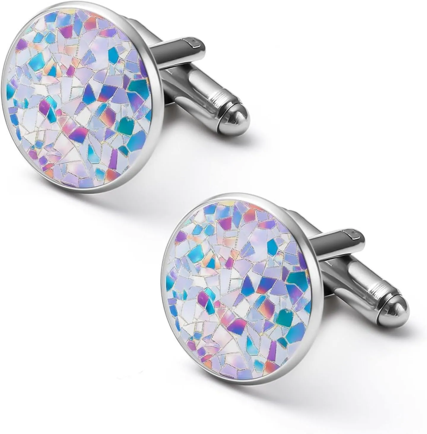 Mosaic Glass Shards Iridescent Fashion Cufflinks For Men Alloy Tuxedo Shirt Cuff Links For Business Wedding Party 1.7cm