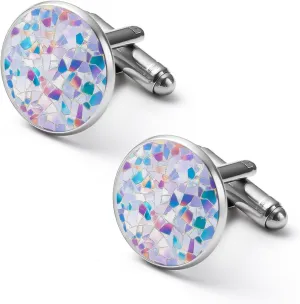 Mosaic Glass Shards Iridescent Fashion Cufflinks For Men Alloy Tuxedo Shirt Cuff Links For Business Wedding Party 1.7cm