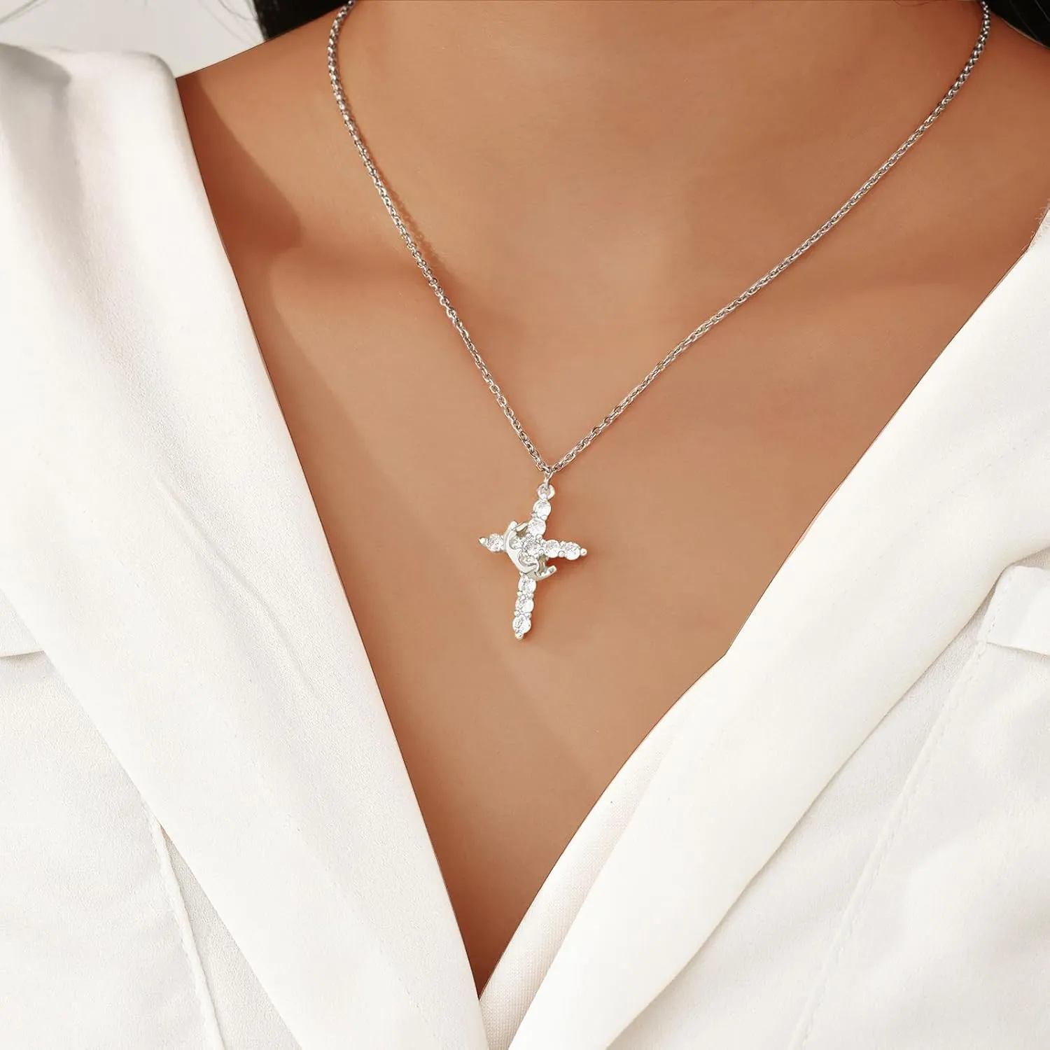 Mothers Day Gift Cross Necklace for Women | Cubic Zirconia Cross Pendant | Dainty Small Cross Choker Pendants | Minimalist Trendy Cute Cross Charm Necklaces