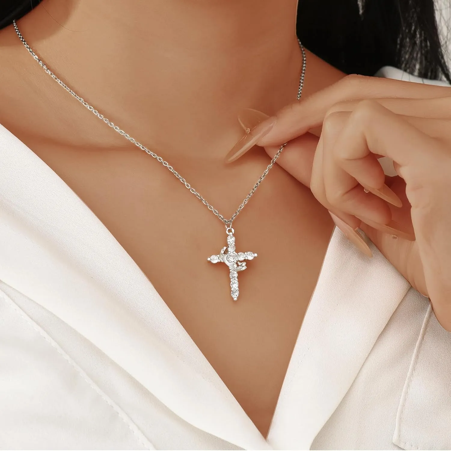 Mothers Day Gift Cross Necklace for Women | Cubic Zirconia Cross Pendant | Dainty Small Cross Choker Pendants | Minimalist Trendy Cute Cross Charm Necklaces