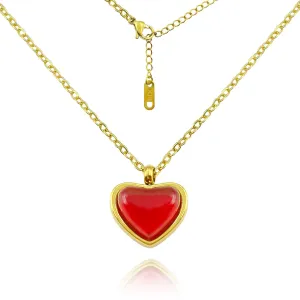 Mothers Day Gift for Mom, Heart Carnelian Necklace for Women, 18K Gold Red Heart Pendant Necklace for Girls, Natural Carnelian Healing Trendy Jewelry for Anniversary Birthday