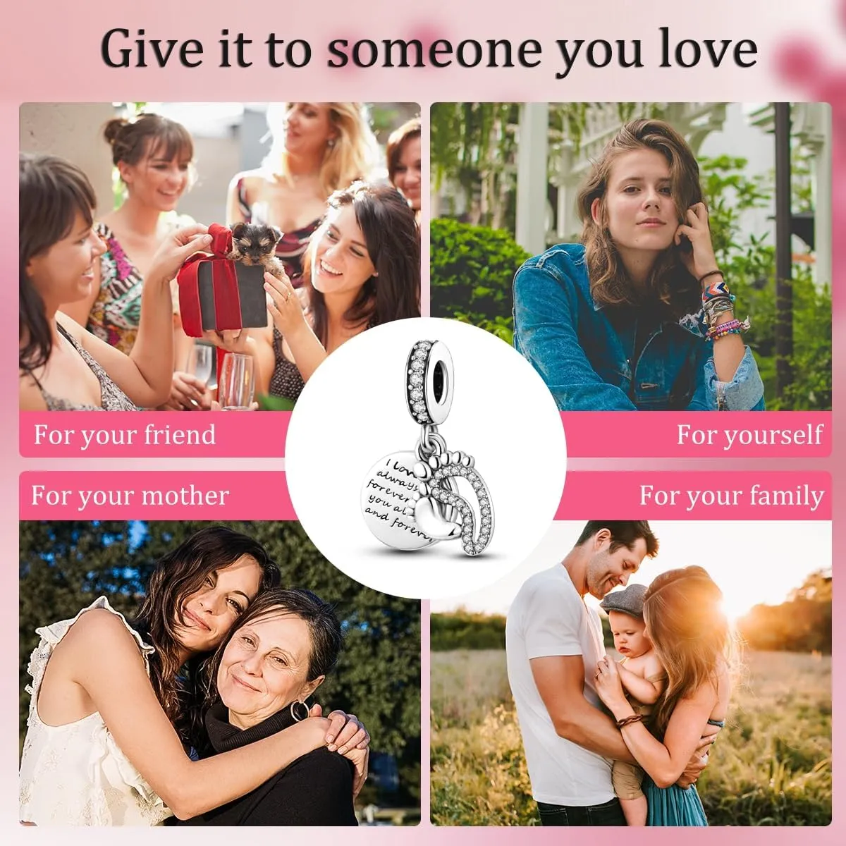 MULA 925 Sterling Silver Charms for Bracelets and Necklaces Lucky Home Happy Family Forever Love Mom Beads Dangle Pendants Jewelry for Women