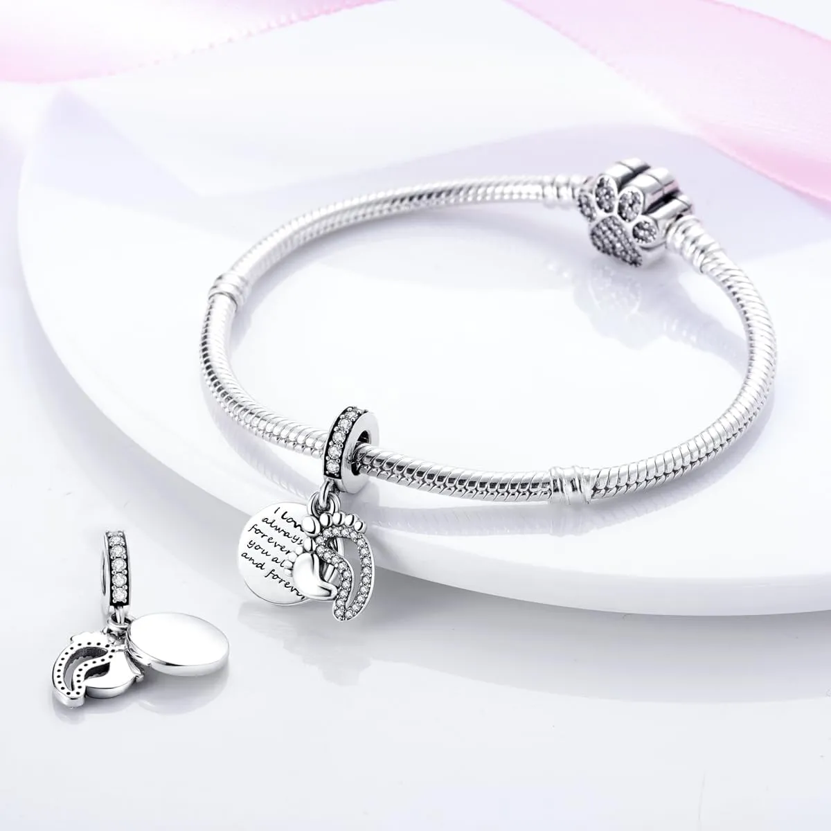 MULA 925 Sterling Silver Charms for Bracelets and Necklaces Lucky Home Happy Family Forever Love Mom Beads Dangle Pendants Jewelry for Women