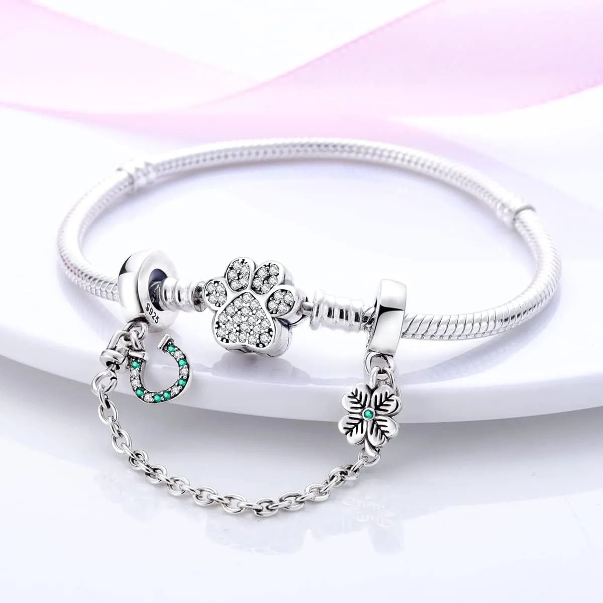 MULA 925 Sterling Silver Safety Chain for Charms Bracelets Dangle Pendants Beads Cute Cat Moon Flower Jewelry Charms for Women