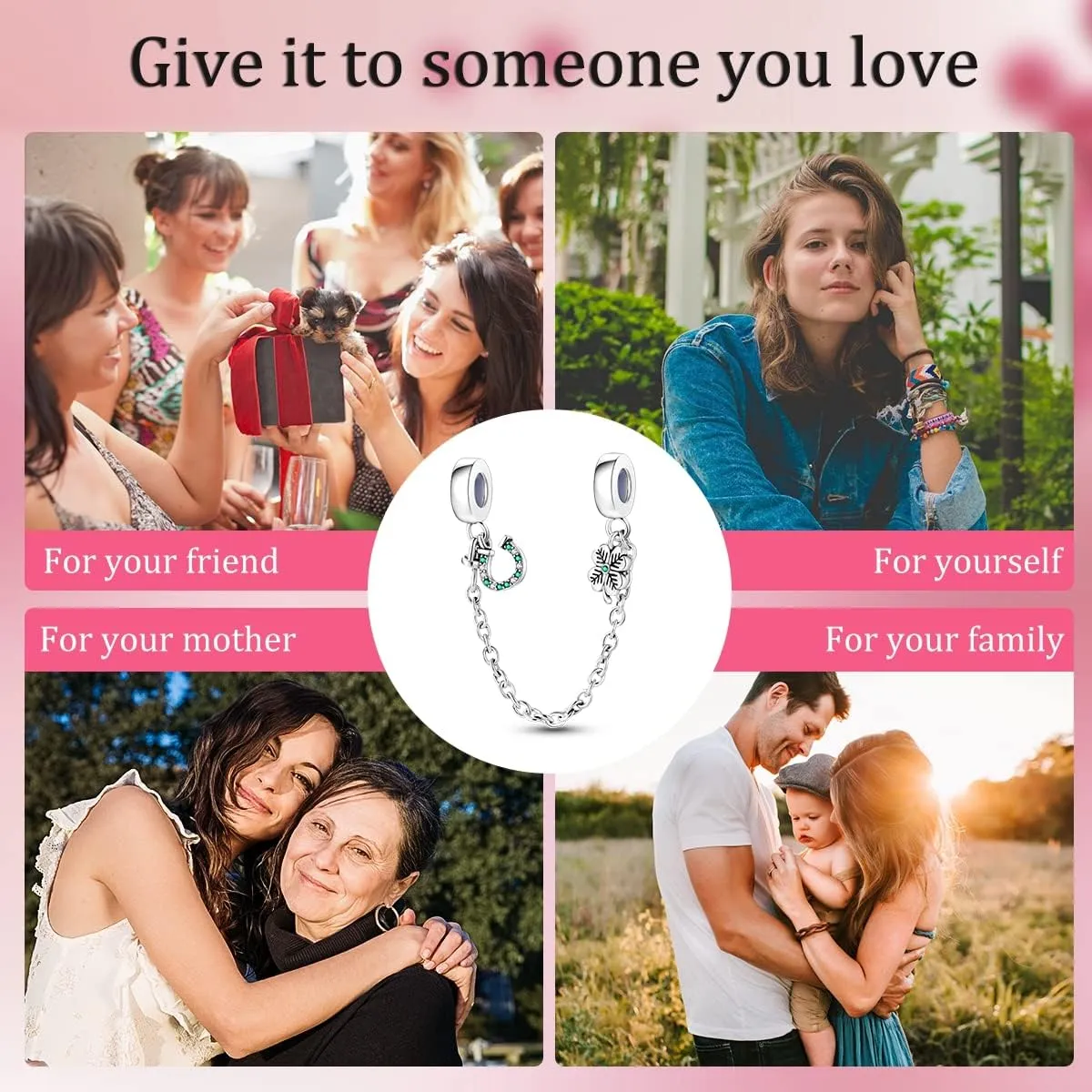 MULA 925 Sterling Silver Safety Chain for Charms Bracelets Dangle Pendants Beads Cute Cat Moon Flower Jewelry Charms for Women