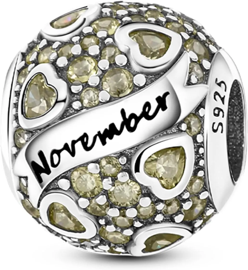 MULA Birthstone Charms 925 Sterling Silver for Bracelets and Necklaces - Dangle Pendants Beads With 5A Cubic Zirconia - Happy Birthday Mothers Day Jewelry