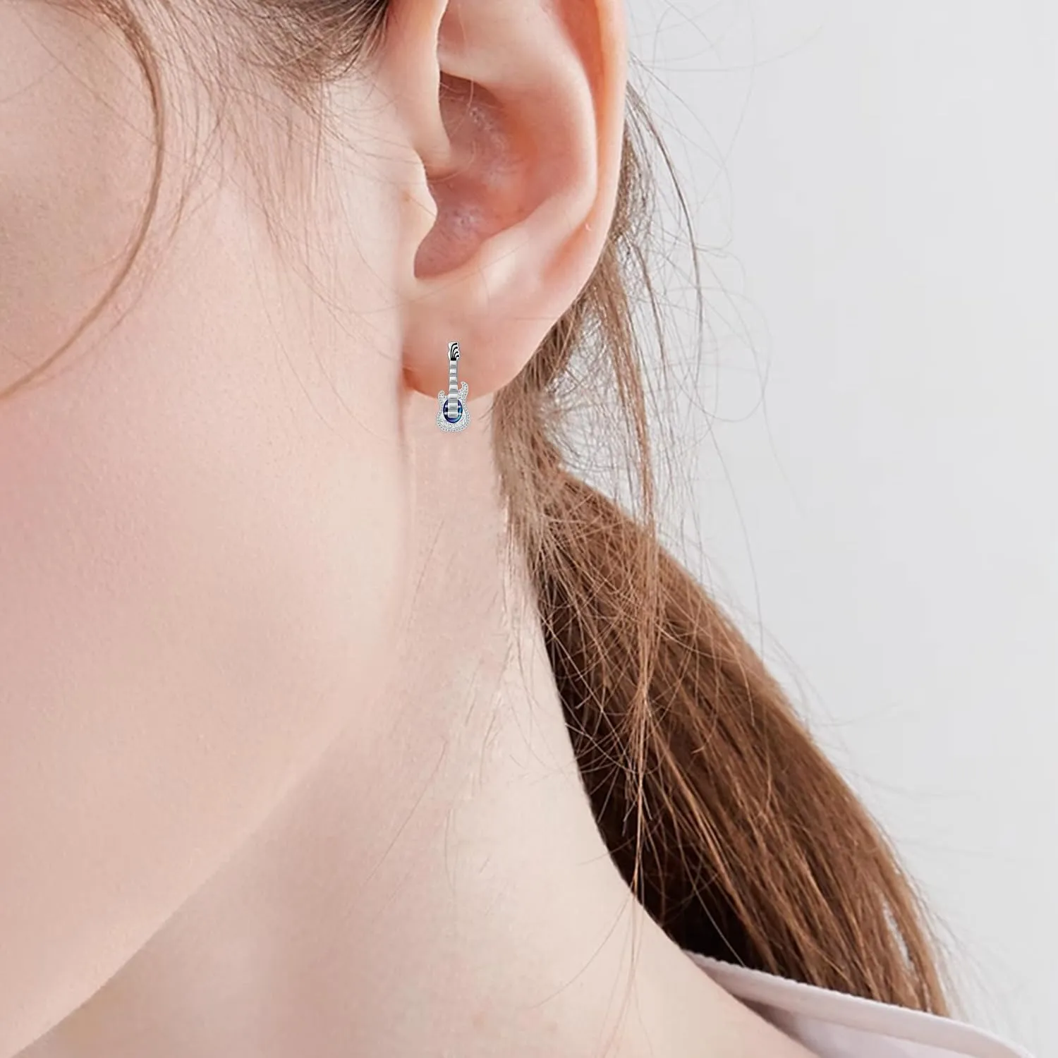 Music Note/Treble Clef/Guitar Earrings and Ring 925 Sterling Silver Music Jewelry Gifts for Women