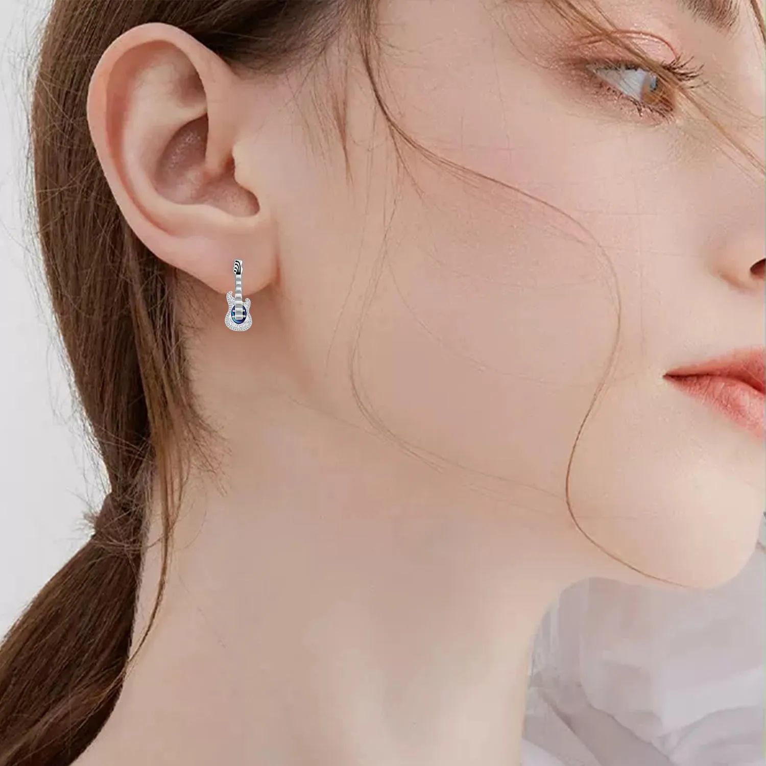 Music Note/Treble Clef/Guitar Earrings and Ring 925 Sterling Silver Music Jewelry Gifts for Women