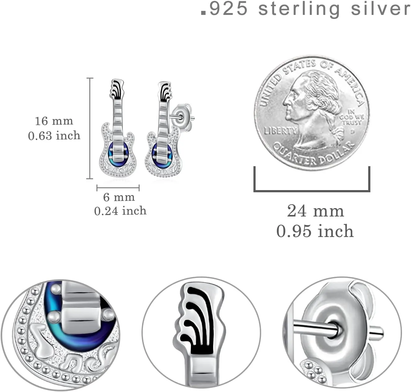 Music Note/Treble Clef/Guitar Earrings and Ring 925 Sterling Silver Music Jewelry Gifts for Women