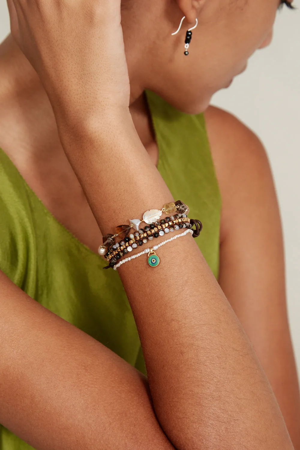 Mya Evil Eye Bracelet Green Mix