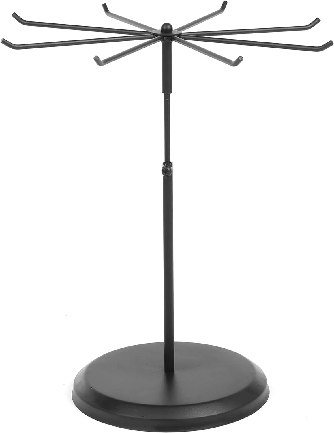 MyGift Black Metal Rotating Necklace and Bracelet Organizer Jewelry Stand with 8 Hooks and Adjustable Height, Multipurpose Accessory Keychain Holder Display Rack for Retail