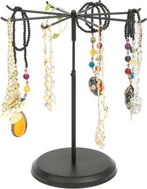 MyGift Black Metal Rotating Necklace and Bracelet Organizer Jewelry Stand with 8 Hooks and Adjustable Height, Multipurpose Accessory Keychain Holder Display Rack for Retail