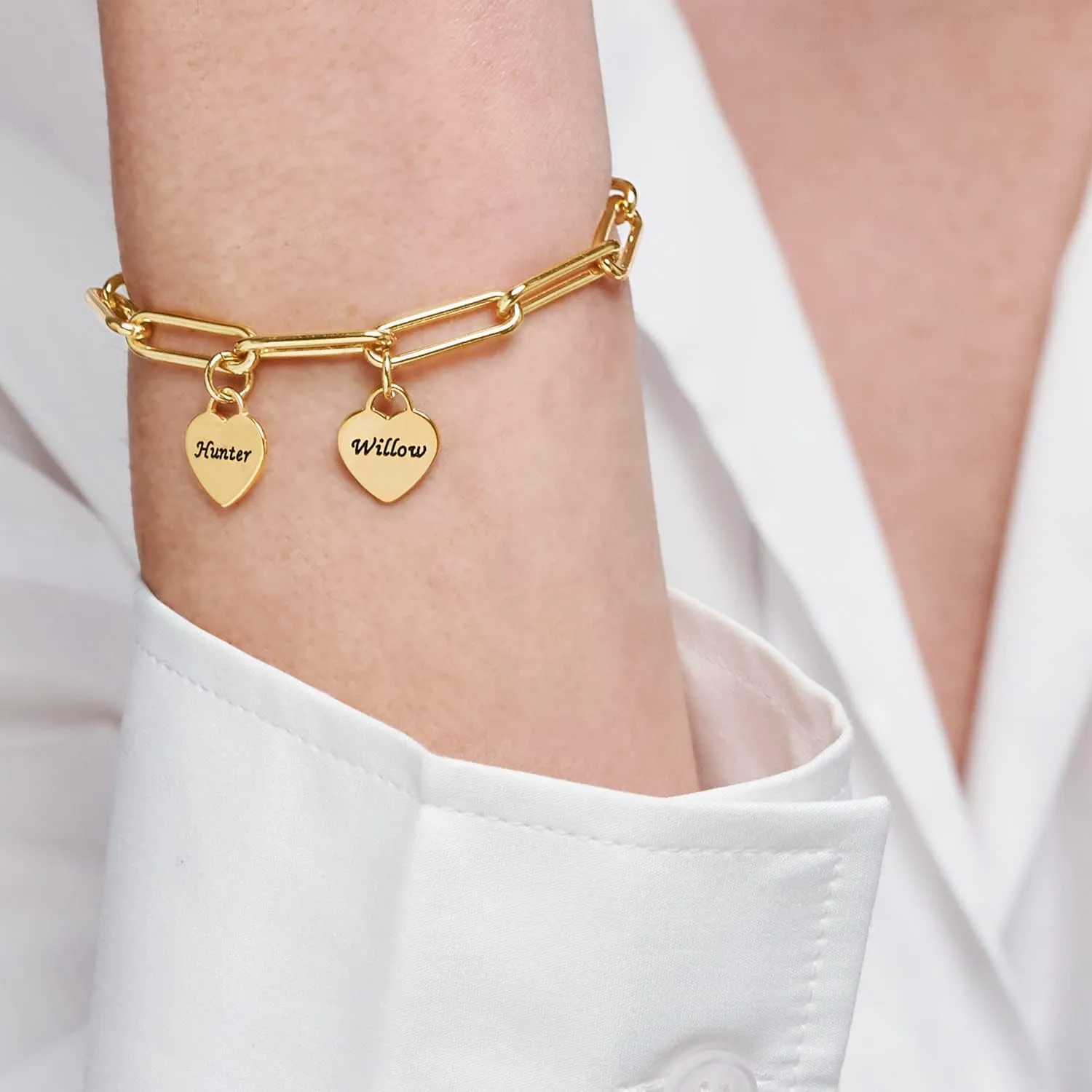 MyNameNecklace Personalized Rory Bracelet with Custom Heart Charms - Diamond Option - by MYKA