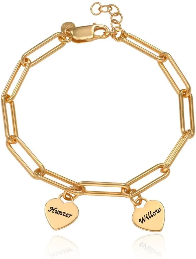 MyNameNecklace Personalized Rory Bracelet with Custom Heart Charms - Diamond Option - by MYKA