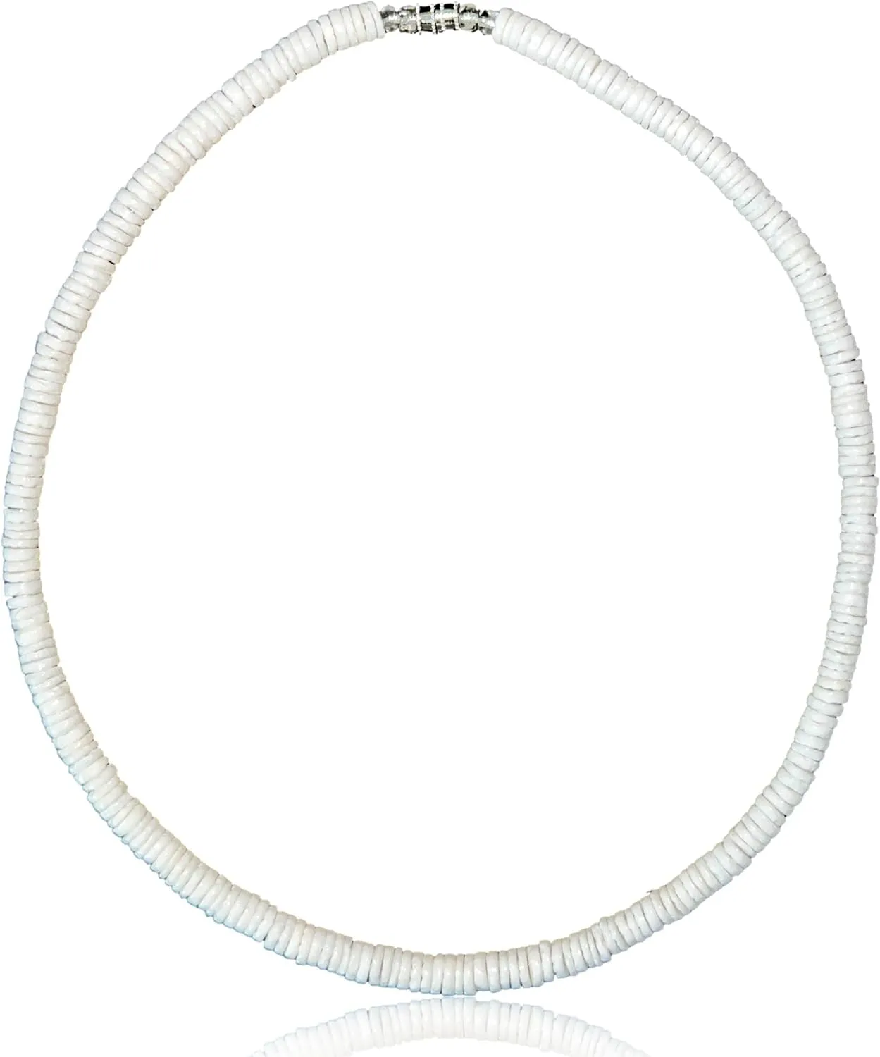 Native Treasure 18" Mens and Womens Tropical Summer Beach Surfer Necklace From the Philippines, White Clam Heishe Ark Shells