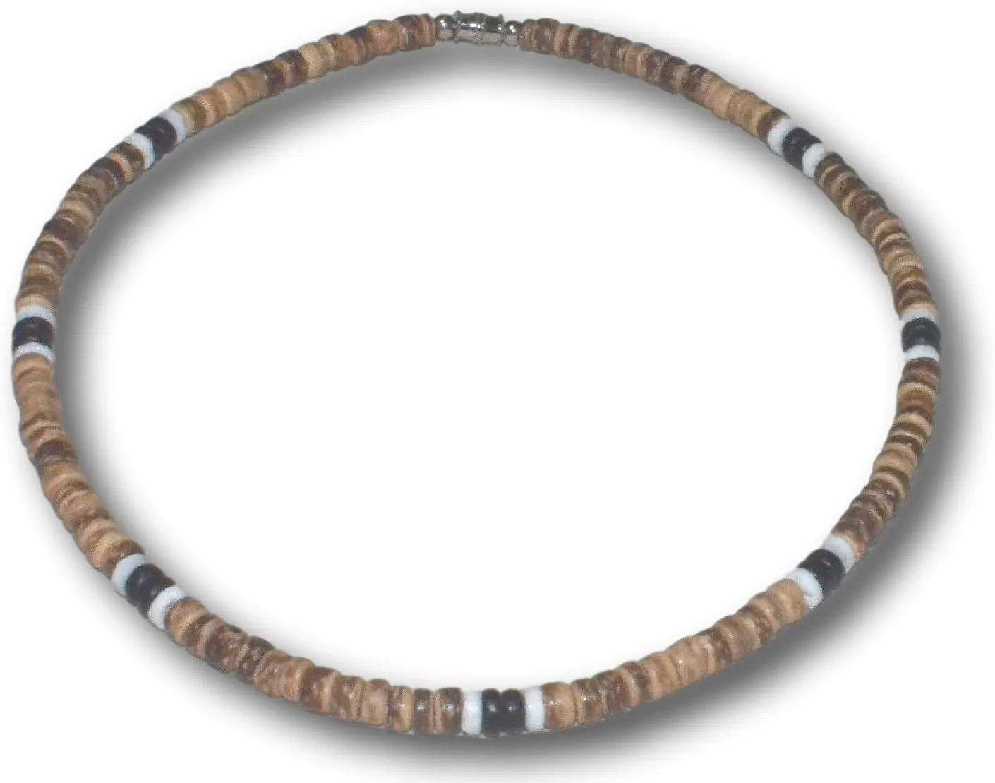 Native Treasure Mens and Womens Real Black and Mixed Brown Coco Beads, White Clam Heishe Ark Shells, Summer Beach Necklace From the Philippines