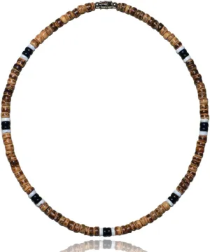 Native Treasure Mens and Womens Real Black and Mixed Brown Coco Beads, White Clam Heishe Ark Shells, Summer Beach Necklace From the Philippines