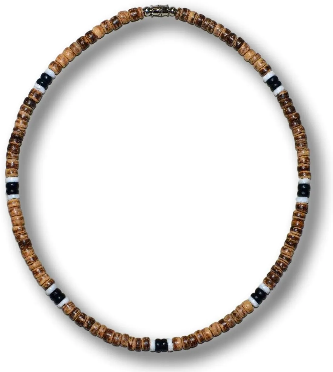 Native Treasure Mens and Womens Real Black and Mixed Brown Coco Beads, White Clam Heishe Ark Shells, Summer Beach Necklace From the Philippines