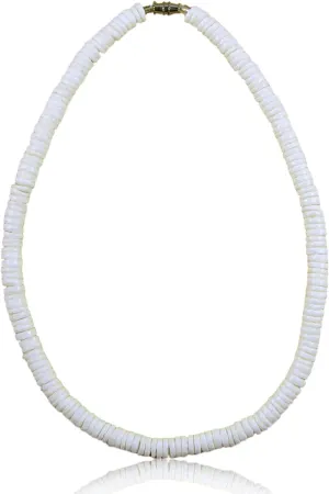 Native Treasure Mens and Womens Summer Beach Surfer Necklace From the Philippines, Extra Wide Smooth White Clam Heishe Ark Shells