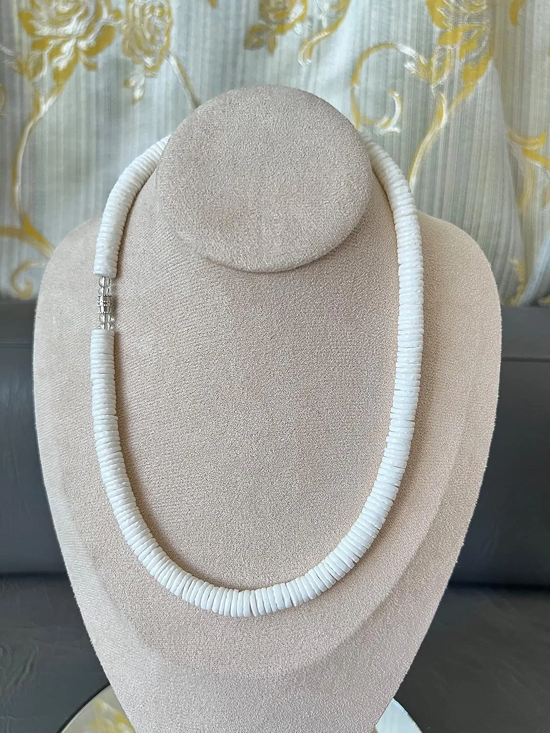 Native Treasure Mens and Womens Summer Beach Surfer Necklace From the Philippines, Extra Wide Smooth White Clam Heishe Ark Shells