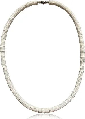 Native Treasure Mens and Womens Summer Beach Surfer Necklace From the Philippines, Extra Wide White Clam Heishe Ark Shells