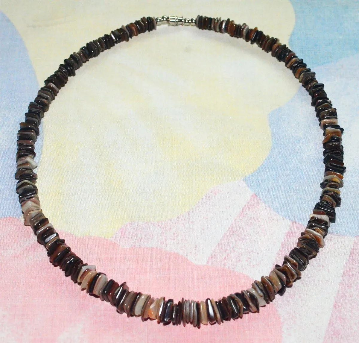 Native Treasure Mens and Womens Summer Beach Tropical Necklace From the Philippines, Polished Mixed Brown Clam Chips Ark Shells, Mens Beach Necklace