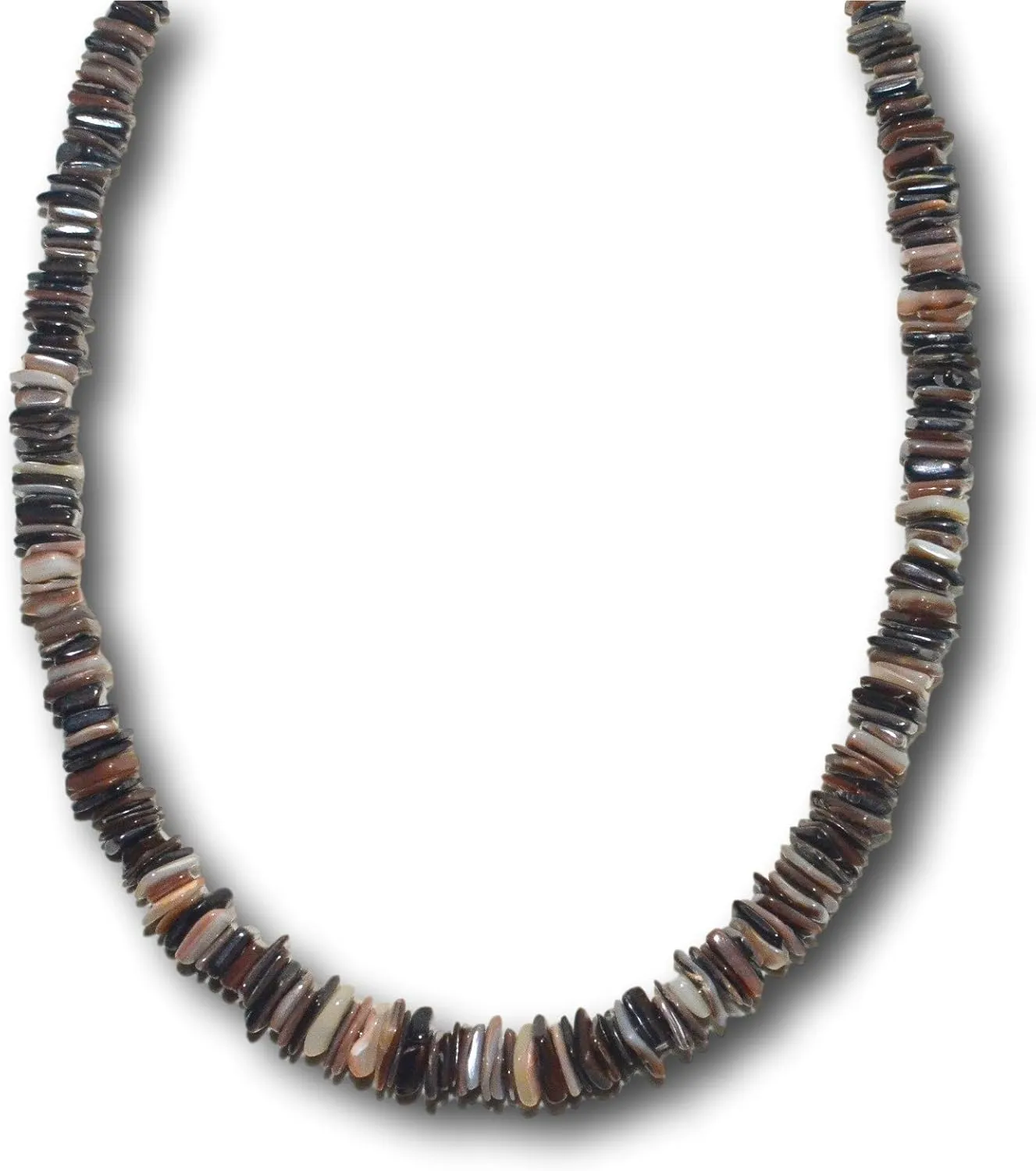 Native Treasure Mens and Womens Summer Beach Tropical Necklace From the Philippines, Polished Mixed Brown Clam Chips Ark Shells, Mens Beach Necklace
