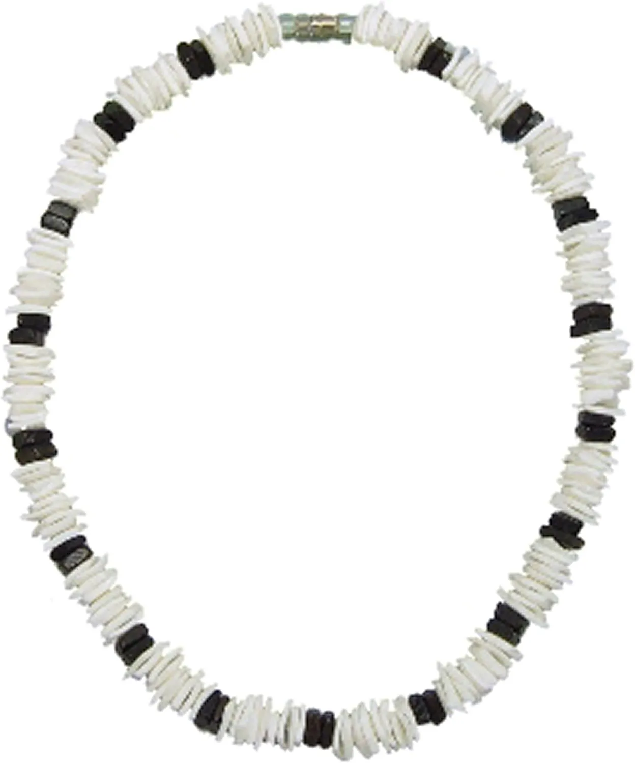 Native Treasure Mens and Womens Summer Beach Tropical Necklace From the Philippines, White Rose Clam Chips Ark Shells with Black Clam Chips Accents