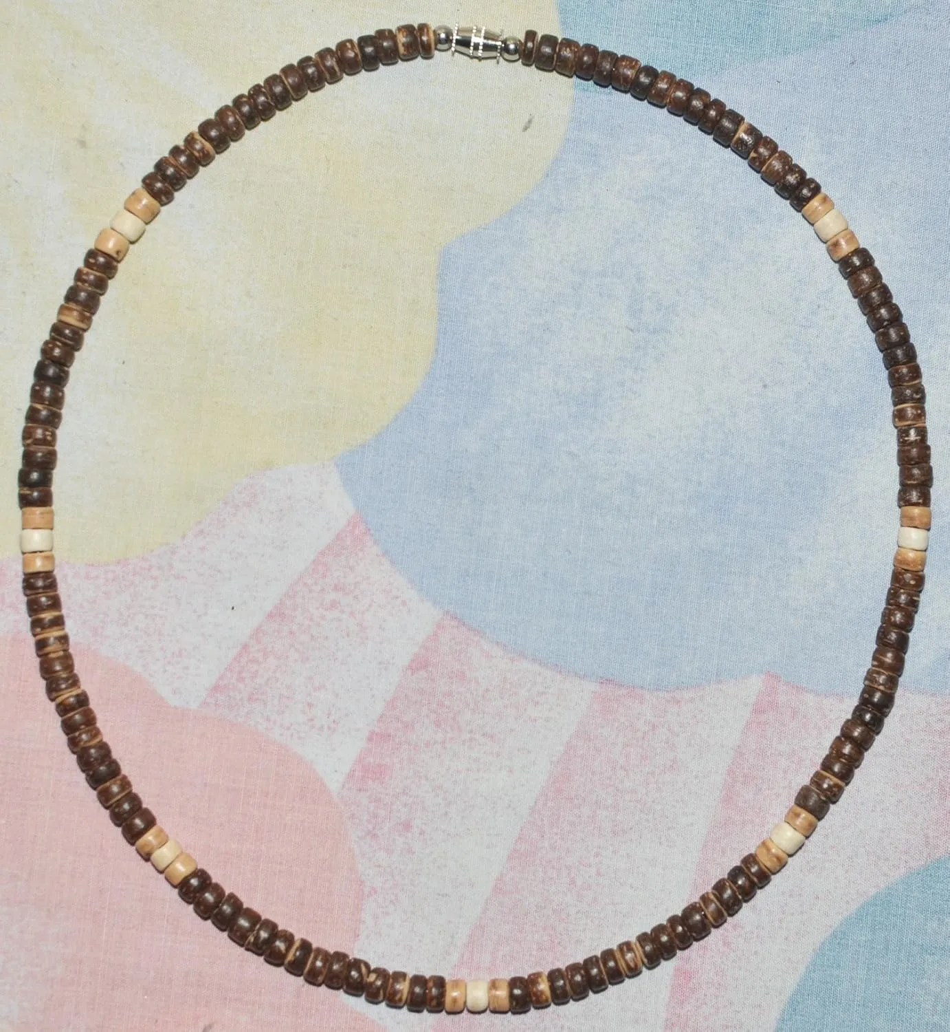 Native Treasure Mens and Womens Tropical Beach Surfer Necklace From the Philippines, Brown, Tan and Cream Coconut Beads