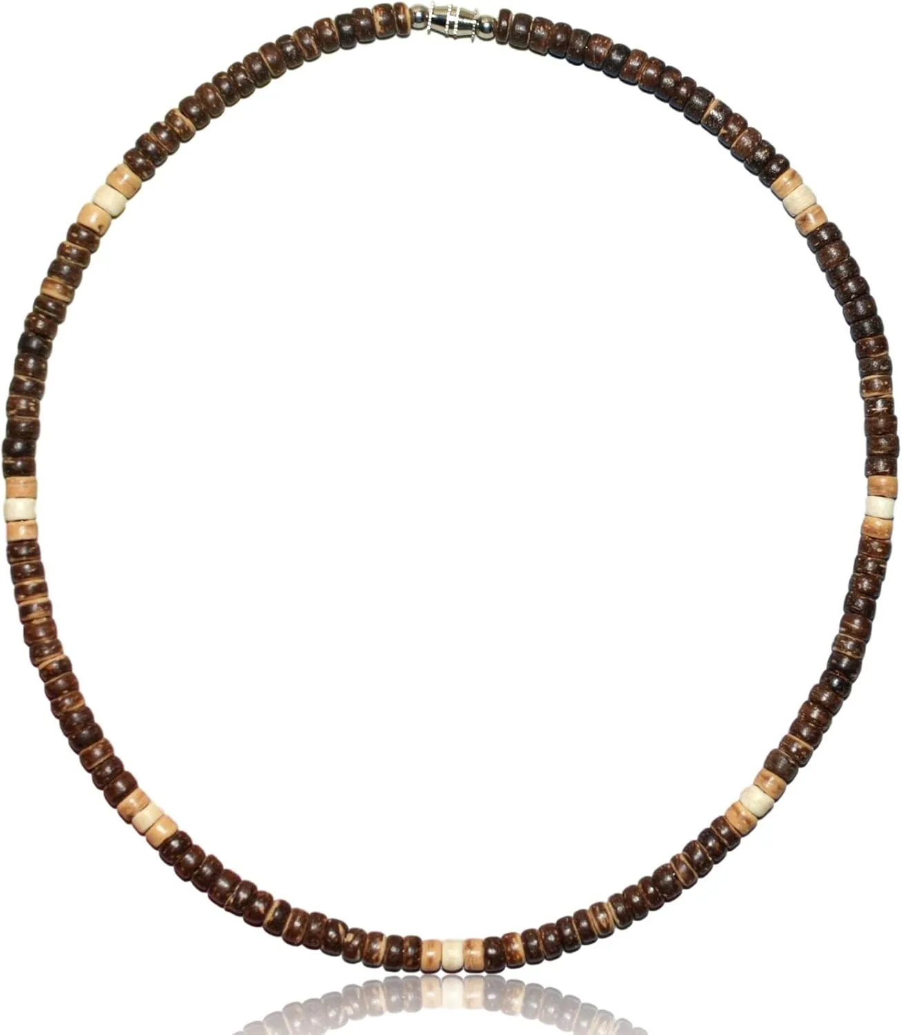 Native Treasure Mens and Womens Tropical Beach Surfer Necklace From the Philippines, Brown, Tan and Cream Coconut Beads