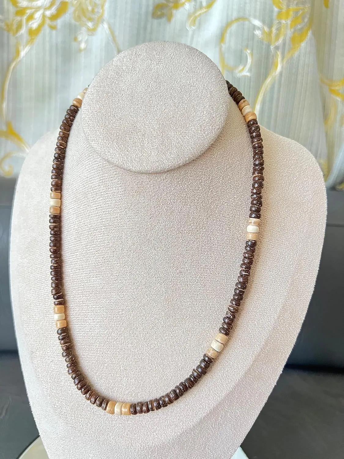 Native Treasure Mens and Womens Tropical Beach Surfer Necklace From the Philippines, Brown, Tan and Cream Coconut Beads