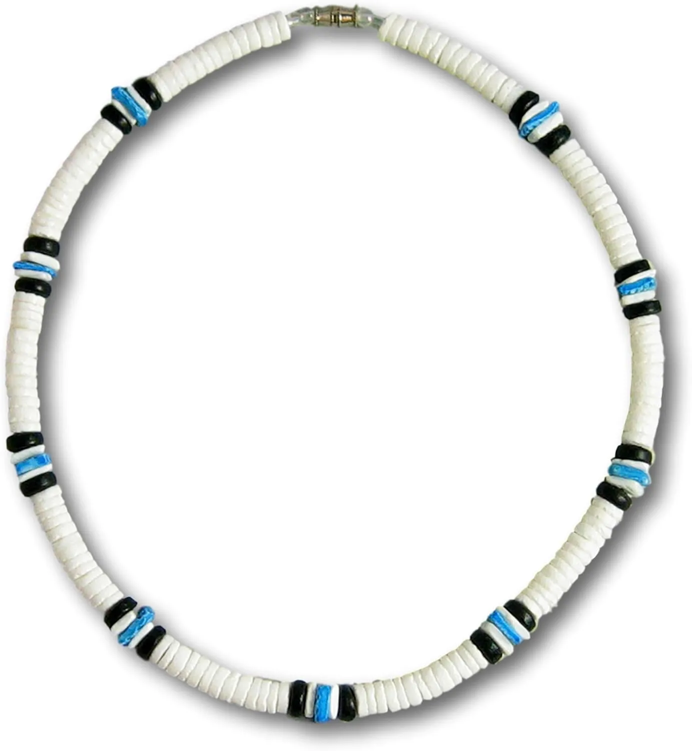 Native Treasure Mens and Womens Tropical Summer Beach Surfer Necklace From the Philippines, White Ark Shells, Black Coconut Beads, Mens Shell Necklace