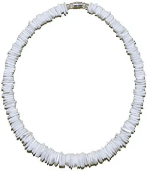 Native Treasure Mens and Womens Tropical Summer Beach Surfer Necklace From the Philippines, White Ark Shells, Mens Beach Necklace