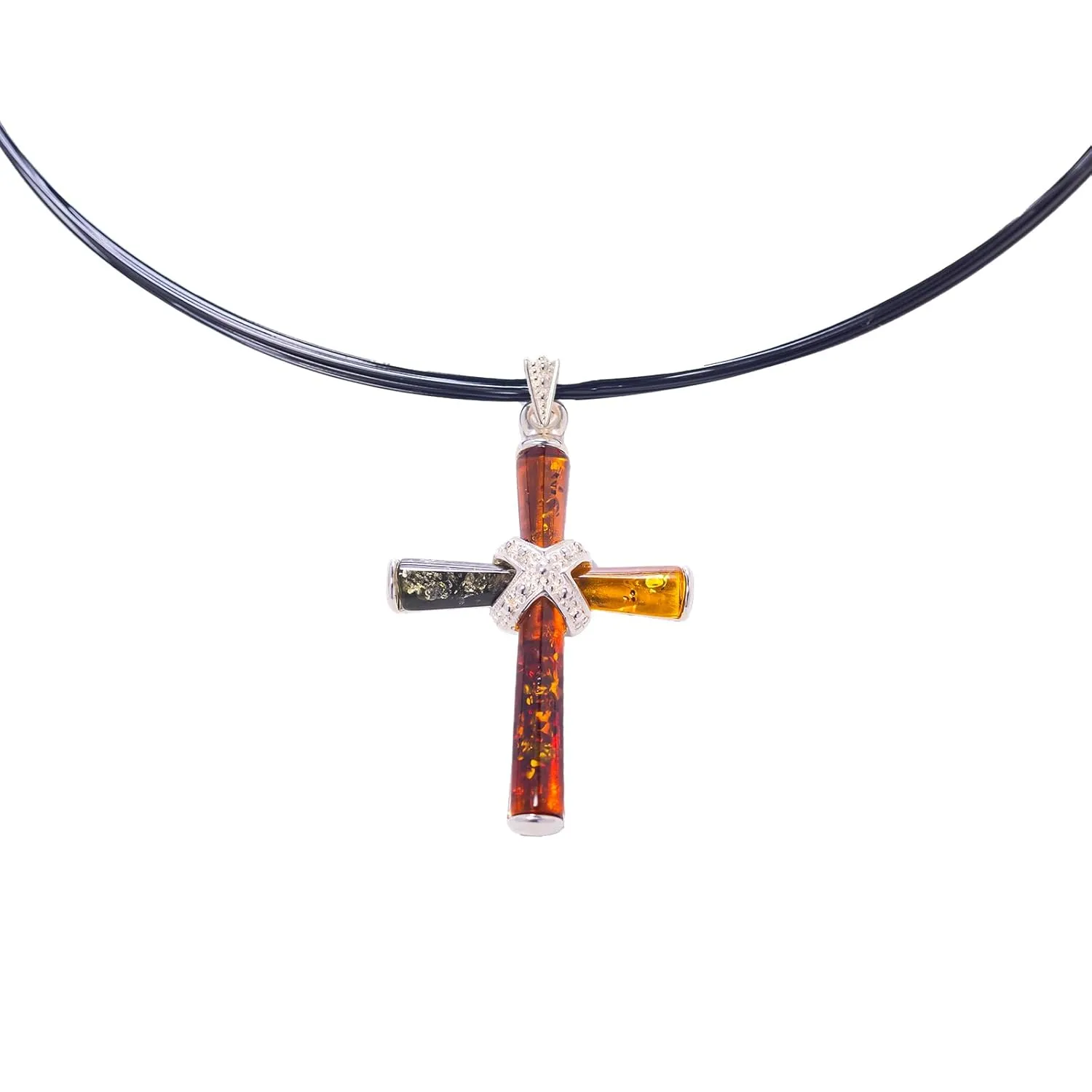 Natural Baltic Amber Necklaces Sterling Silver Cross Pendant Poland Handmade Jewelry for Unisex Gifts