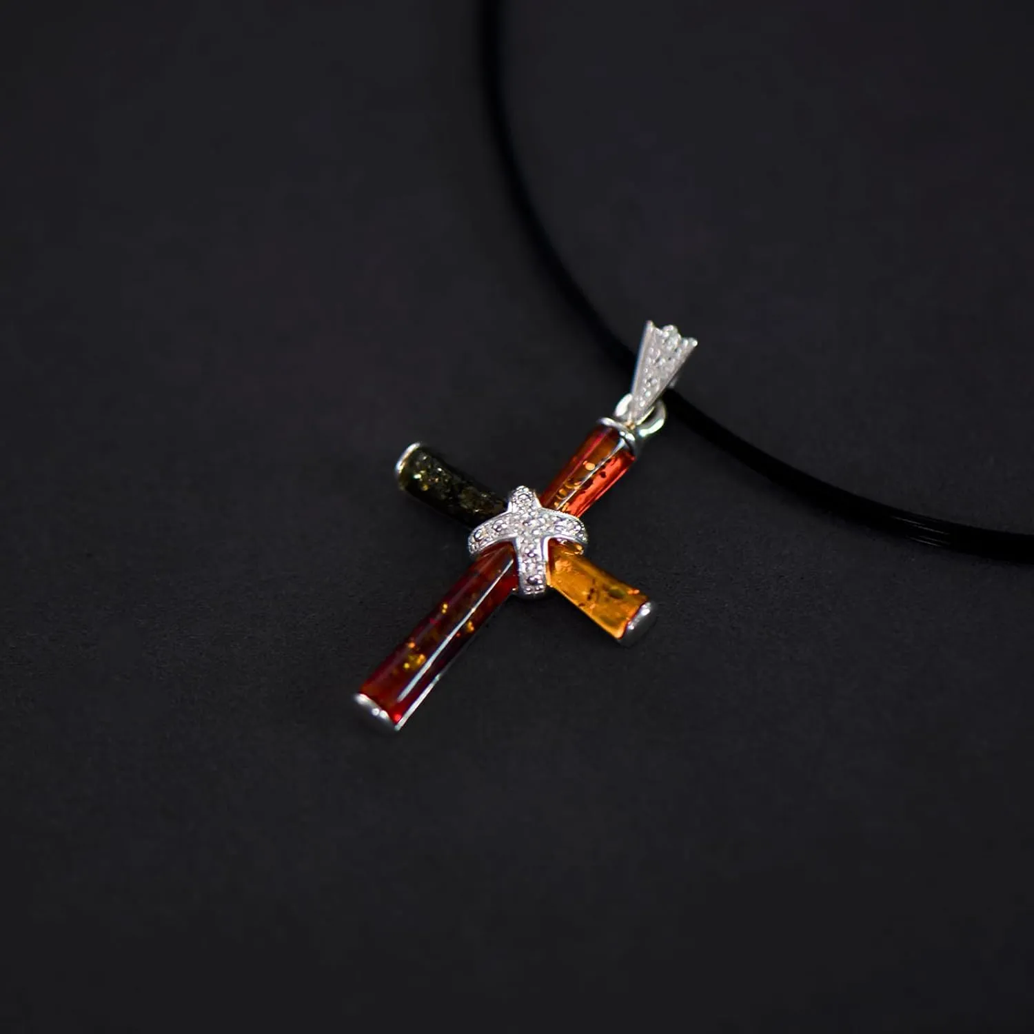 Natural Baltic Amber Necklaces Sterling Silver Cross Pendant Poland Handmade Jewelry for Unisex Gifts