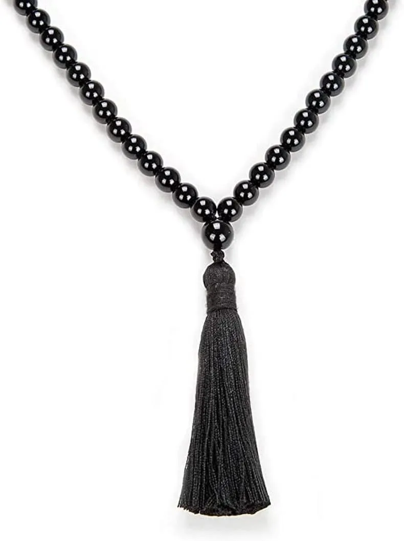 Natural Black Jade Mala Prayer Beads Necklace/Bracelet Strand, One full Round- 108 Necklace | Japa Gemstone AAA Bracelet (Mala Necklace) 10mm 32 Inch, 6mm