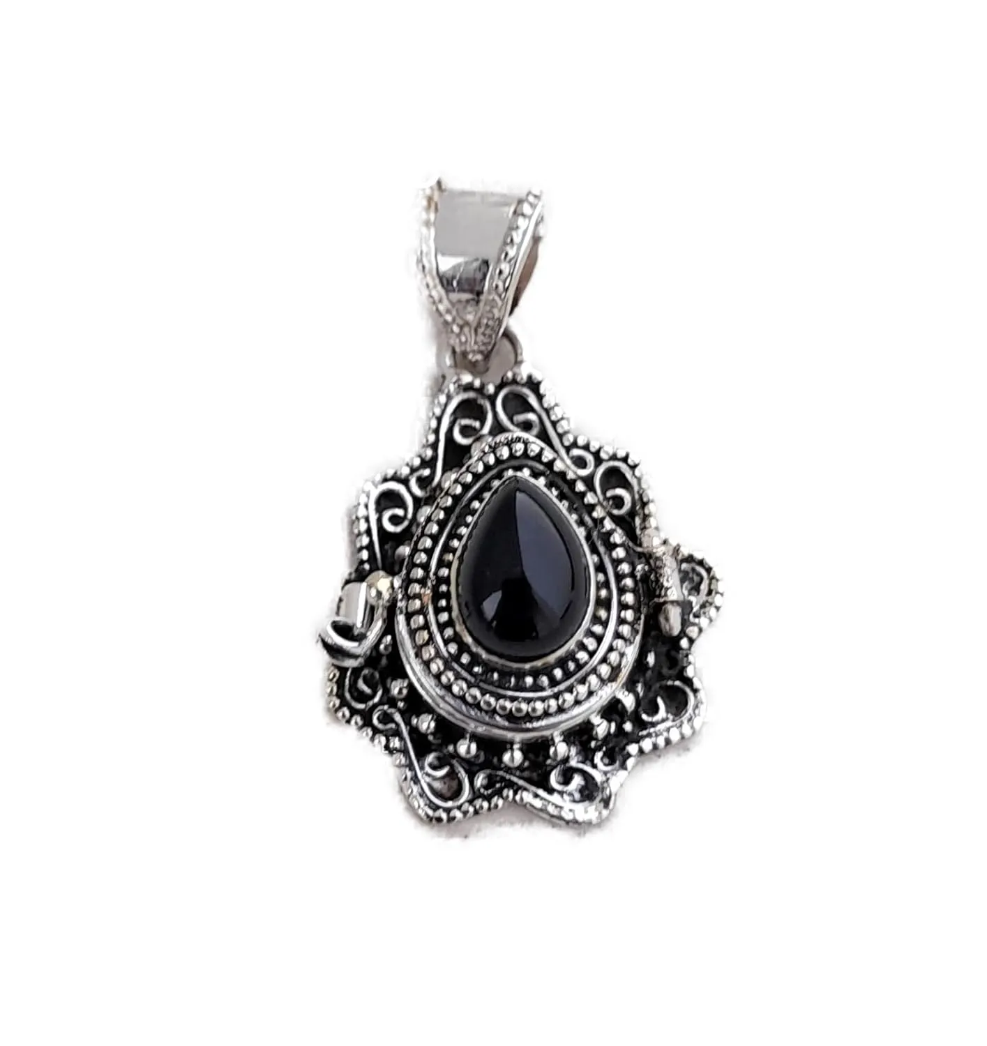 Natural Black Onyx Pendant| Poison Box Pendant| Pill Box Pendant| Openable Pendant| Handmade Pendant| Teardrop Stone Pendant| Healing Crystal Pendant| Designer Box Pendant| Summer Day Gifts