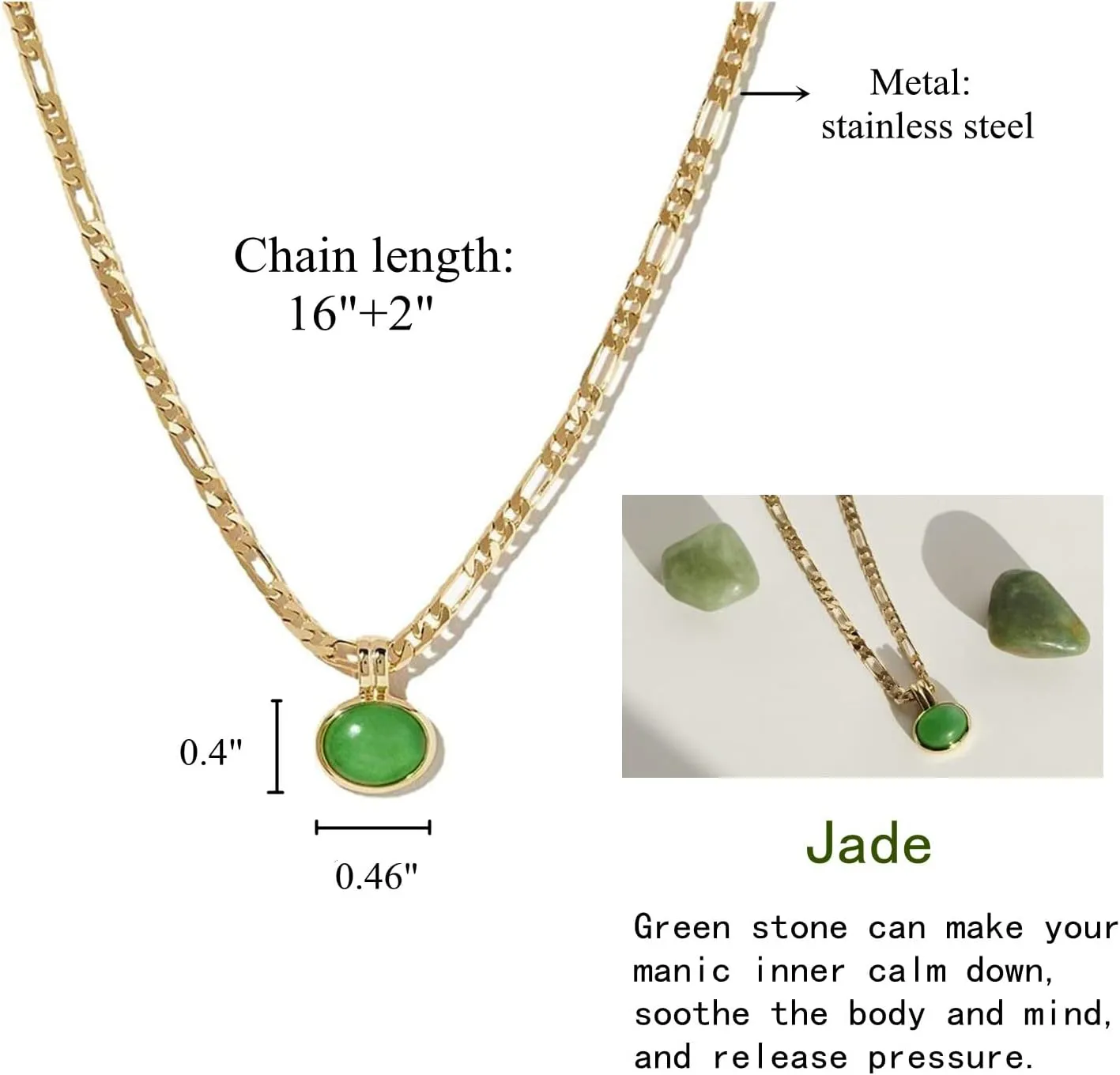 Natural Green Aventurine Stone Pendant Necklace for Women Dainty 18K Plated Gold Chain Choker Necklace,Layered Necklace,Jewelry Set Non Tarnish