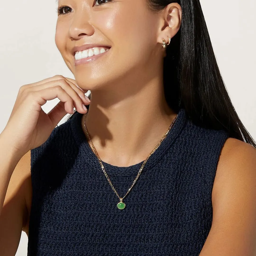 Natural Green Aventurine Stone Pendant Necklace for Women Dainty 18K Plated Gold Chain Choker Necklace,Layered Necklace,Jewelry Set Non Tarnish