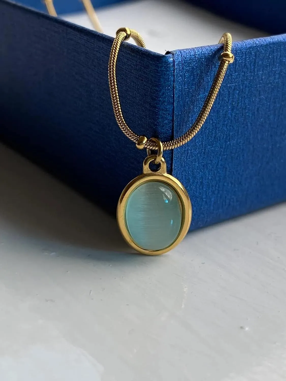 Natural Green Aventurine Stone Pendant Necklace for Women Dainty 18K Plated Gold Chain Choker Necklace,Layered Necklace,Jewelry Set Non Tarnish