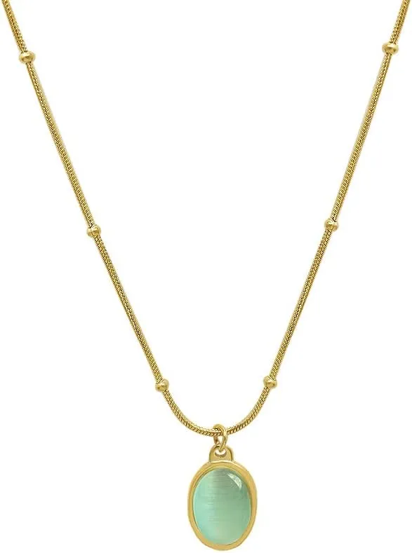 Natural Green Aventurine Stone Pendant Necklace for Women Dainty 18K Plated Gold Chain Choker Necklace,Layered Necklace,Jewelry Set Non Tarnish