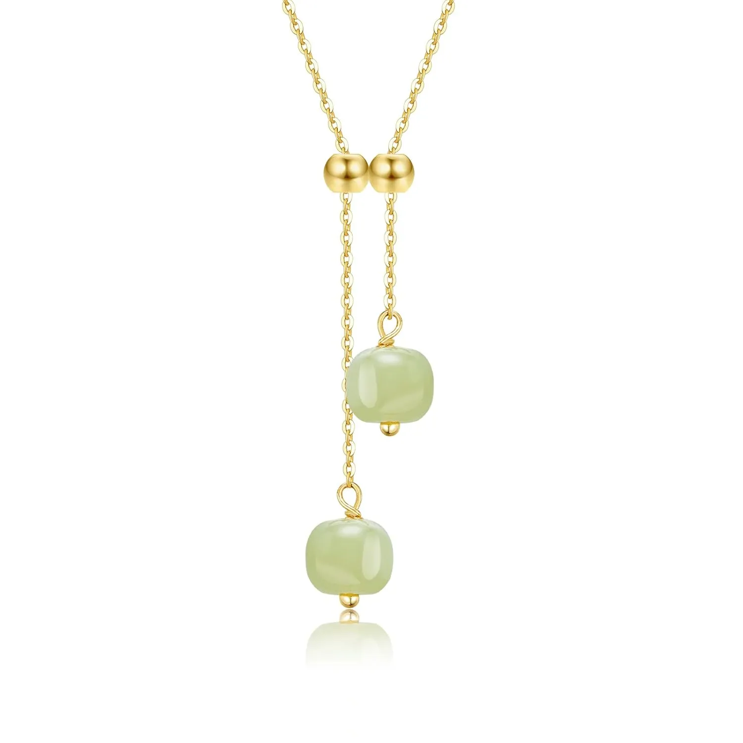 Natural Hetian Jade Necklaces for Women, Dainty Choker Charm Jade Pendant for Women, Lucky Green Jade Jewelry Chain for Women Love Adjustable Necklace (925 Sterling Silver with Gold Plated)