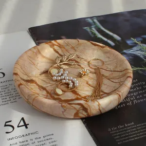 Natural Marble Jewelry Dish Tray 5.5", Ring Holder, Trinket Dish for Earrings Necklaces Bracelet Watch Keys (Pink Marble)