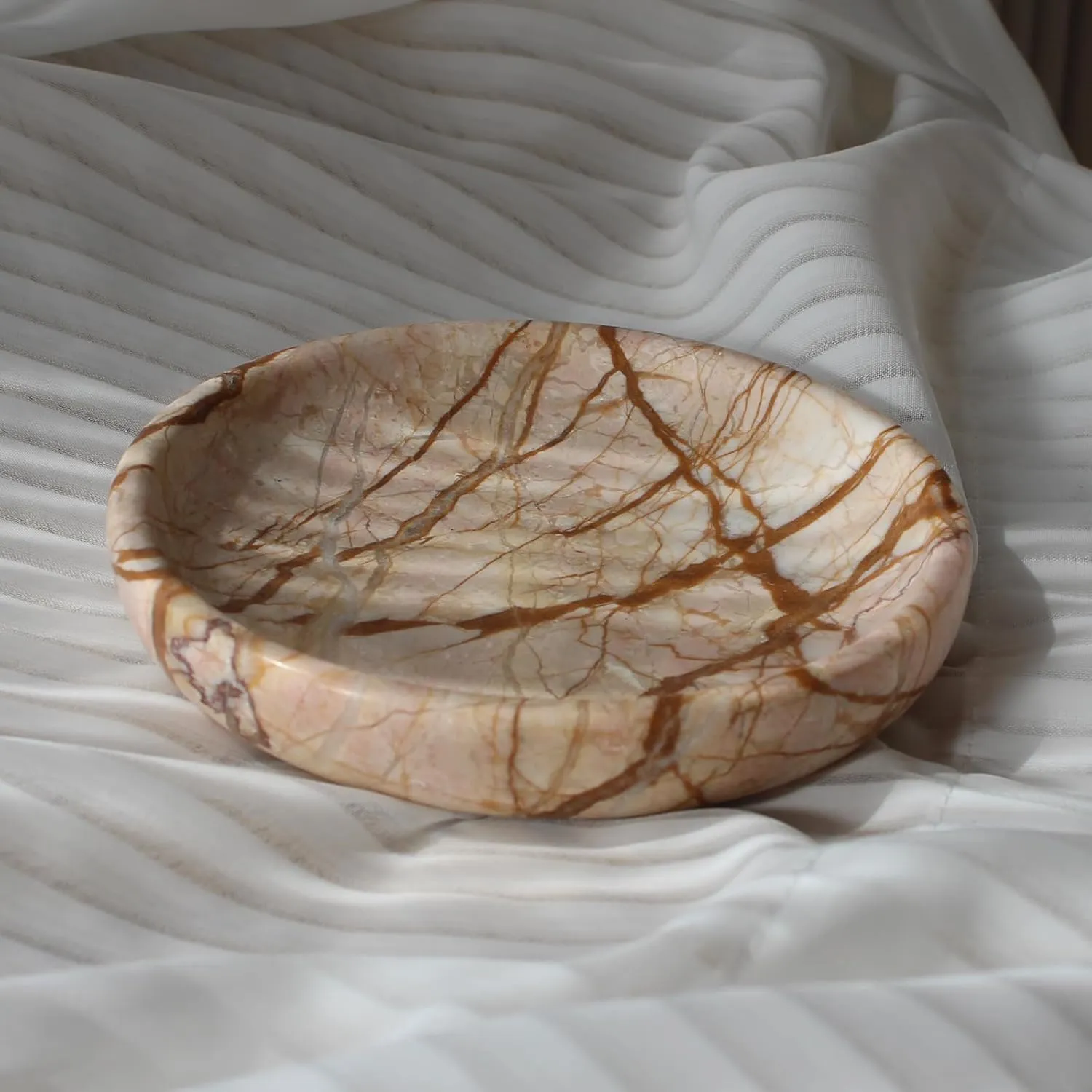 Natural Marble Jewelry Dish Tray 5.5", Ring Holder, Trinket Dish for Earrings Necklaces Bracelet Watch Keys (Pink Marble)