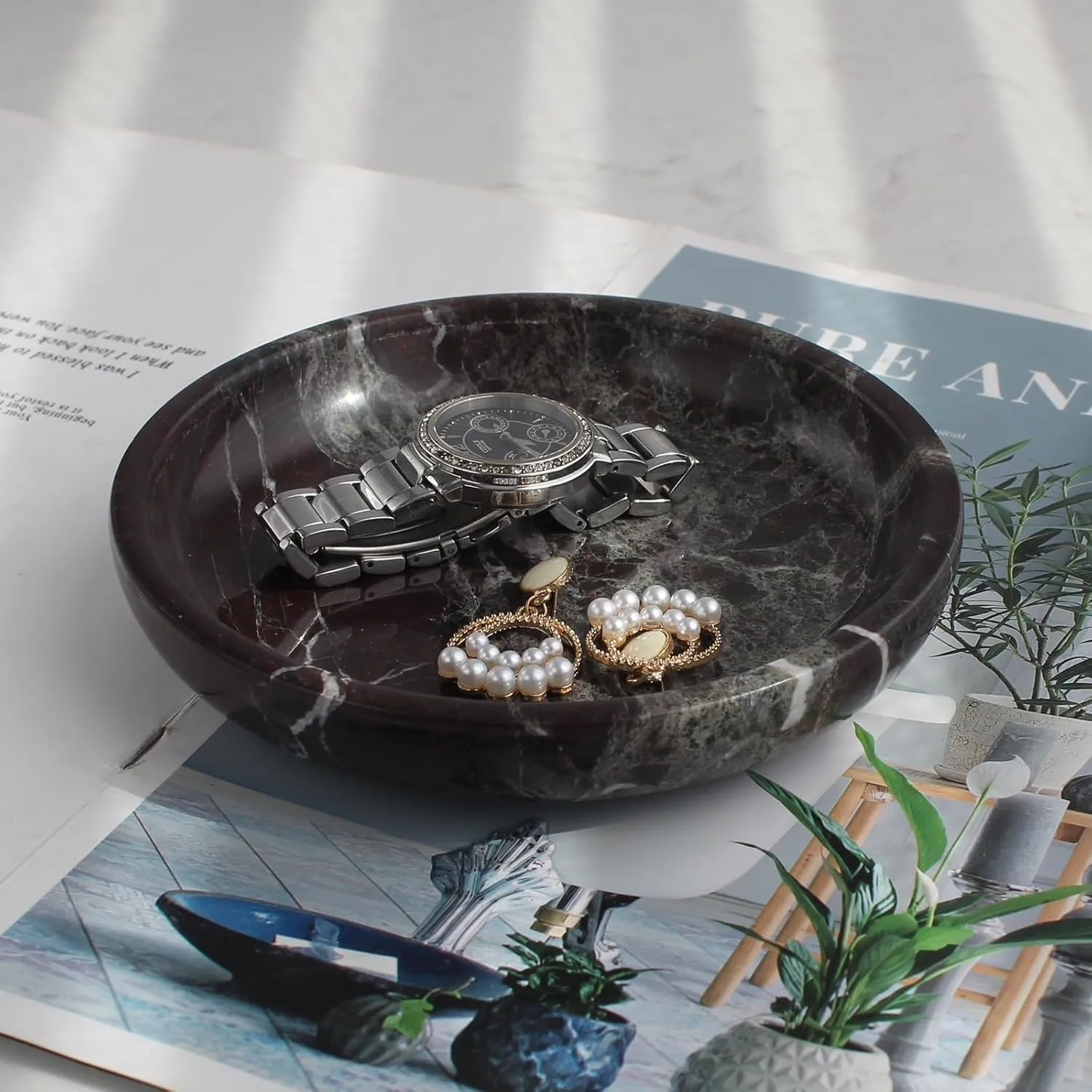 Natural Marble Jewelry Dish Tray 5.5", Ring Holder, Trinket Dish for Earrings Necklaces Bracelet Watch Keys - Rosa Levanto