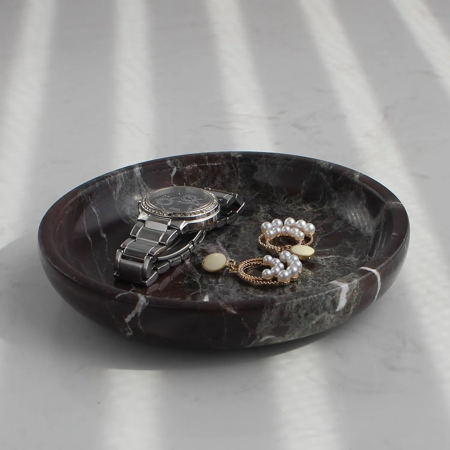 Natural Marble Jewelry Dish Tray 5.5", Ring Holder, Trinket Dish for Earrings Necklaces Bracelet Watch Keys - Rosa Levanto